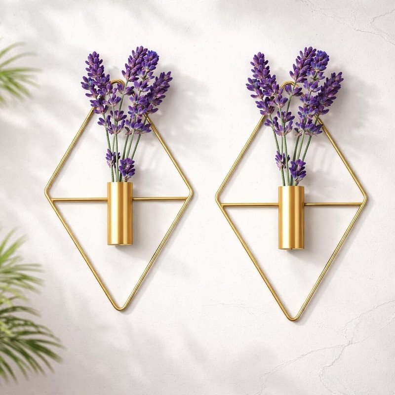 AN IMPEX Geometric Diamond Wall Hanging Vase Pack of 2(10 inch X 10 inch, Radiant Gold)