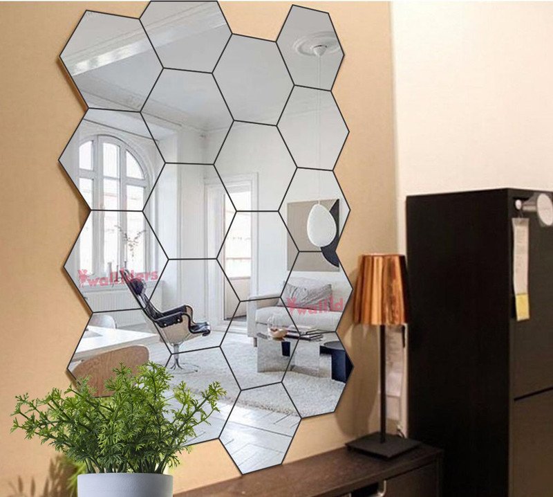 wall1ders 50 cm 20 Hexagon Silver Self Adhesive Sticker(Pack of 20)