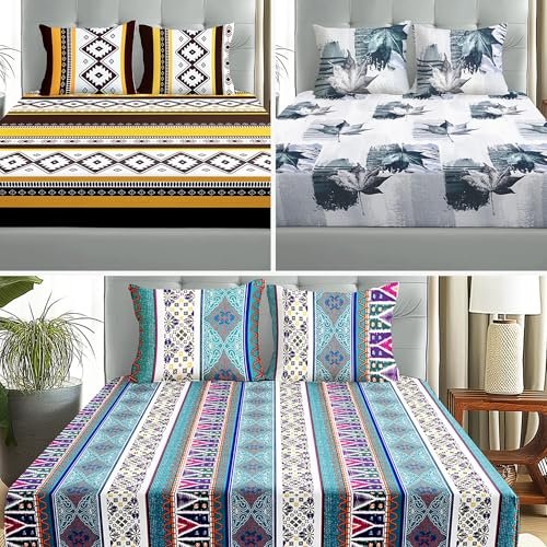 Story@Home 240 TC Bedsheet for Double Bed Queen Size | Satin Finish, Microfiber Double Bed Bedsheet Combo | 225 X 250 Cm with 2 Pillow Covers | Perfect for Home Decor (Multi Color, Floral)