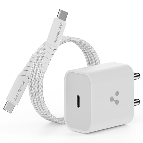 Ambrane 20W Type C Mobile Charger Adapter, Fast Charging for Android, iPhone 16/15/14/13/12/11/X (Pro,/Plus/Max Series), Samsung, Google Pixel & Oppo,Vivo Other Type C Enabled Devices, (M20,White