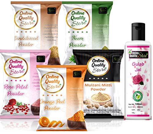 Online Quality Store Multani Mitti ,Chandan Powder ,Orange Peel Powder ,Neem Powder ,Rose Powder ,free Pure Rose Water |sandalwood powder |santra chilka powder |pure organic neem powder for face,body,skin, & hair,400g