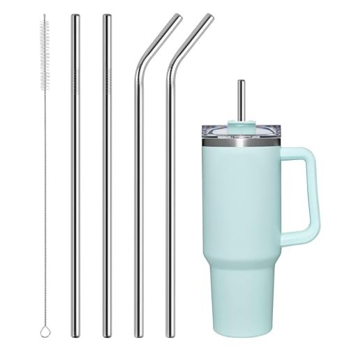 RAJMAAN 4 PCS Stainless Steel Replacement Straws for Stanley 40oz Cup, Reusable Compatible with Stanley Adventure Durable Cup Straws with Cleaning Brush