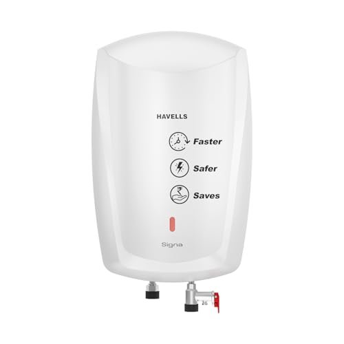 Havells Signa 5 Litre Instant Water Heater(Geyser)| Twin LED Indicator| Rust and Shock Proof Body| ISI Marked| Fire Retardant Power Cord| Warranty: 5 year on inner tank & 2 year comprehensive (White)
