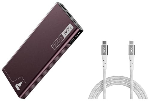 boAt Energyshroom PB300 Powerbank 10000mAh Burgundy – Fast 22.5W Charging, Micro USB, 12-Layer Protection & boAt Type-C C300 60W/3A Fast Charging USB Cable 1.5m White – Durable, Tangle-Free
