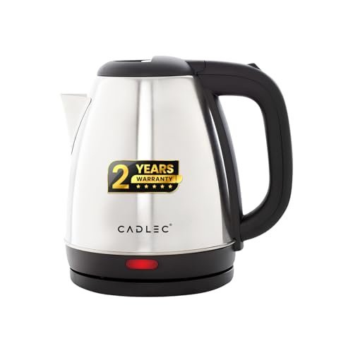 Cadlec Crystal 1.5 Litre Electric Kettle with Stainless Steel Body | Automatic Cut-Off | Cool-Touch Handle & Lid | Multi-Use for Tea, Coffee, Noodles | 1500W | 2-Year Warranty