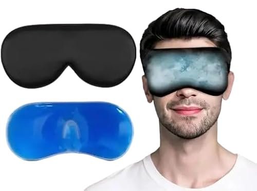 Sleep Mask Set with Cooling Gel Insert, Black and Blue, Adjustable Eye Cover for Rest
