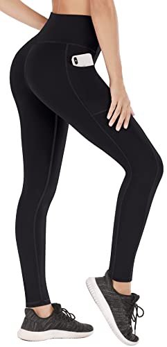 Womens Girls Gym wear Yoga Leggings Workout Track Pant with 2 Side Pockets and one Zip Waist Pocket/Stretchable Tights/Highwaist Sports Fitness Black