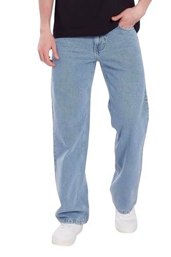 DIVISIVE Men’s Baggy Loose Fit Cotton Denim Jeans (DJNS56_34_Ice Blue)