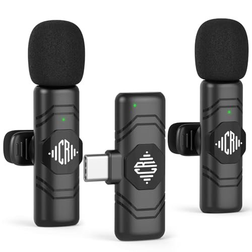 CEROAN Wireless Mic for YouTube, Noise Reduction Lapel Mic with Mute & Reverb Mode, Dual Mic Wireless for Video Recording, YouTube, Facebook, Support System for Type C & iPhone