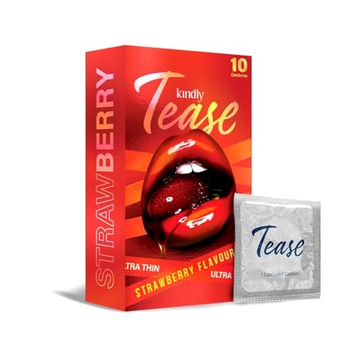 Kindly Tease Ultra Thin Strawberry flavour Condoms for Men, Pack of 10 -Extra Sensitive,0.05 MM Thin For Skin Like Feel, Paraben Free, Safe & Comfortable Protection