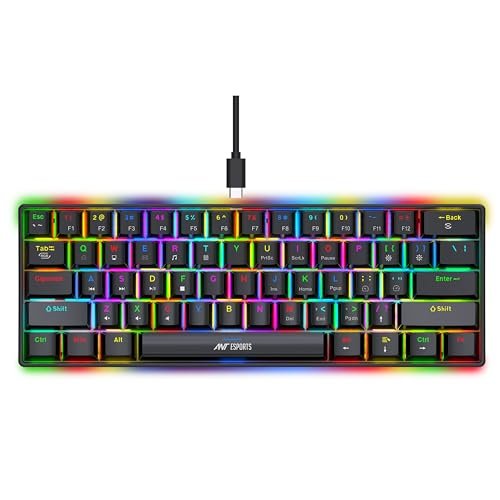 Ant Esports MK1300 V2 Portable 60 Percent Mechanical Keyboard, Compact 61 Keys Mini Gaming Keyboard for PC/Mac Gamer Switchable Colorful RGB Backlit Software, Swappable Switch – Red Switch – Black