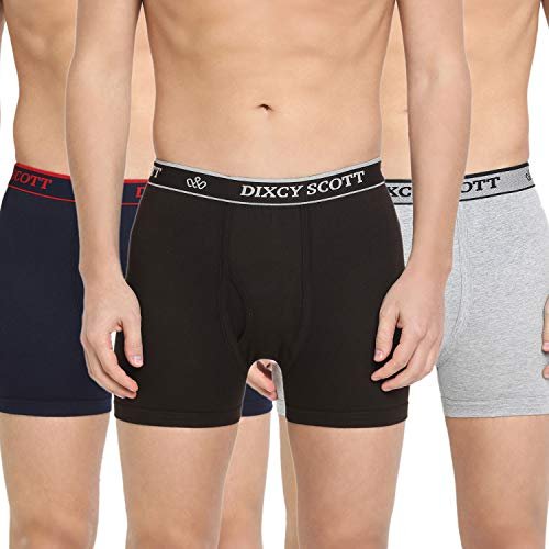 Dixcy Scott Originals Men’s Long Cross Trunk Comfort Fit Solid Innerwear Outer Elastic with Spandex(Navy/Grey Mel/Coffee Brown – Pack of 3 )-90