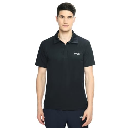 playR Men’s Adult Lifestyle Solid Base Polo T-Shirt – DRIVENT Lightweight, Breathable Polo Neck Tee for Training, Sports, Office, Travel, Gym Comfortable All Season Navy