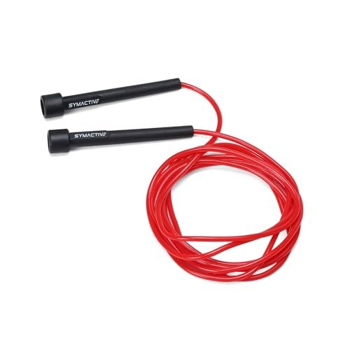 Amazon Brand – Symactive Polyvinyl Chloride (PVC) Skipping Jumping Rope for Men and Women, with Adjustable Height Speed for Exercise & Fitness (Red)