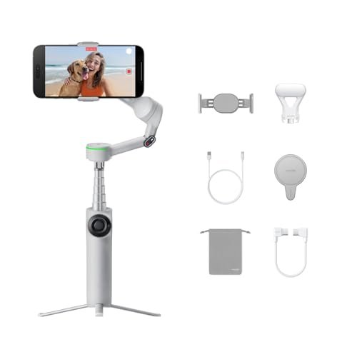 Insta360 Flow 2 Pro Creator Bundle Gray – for Foldable AI Phone Gimbal, Dockkit, 360º Pan Tracking, Free Tilt Mode, Built-in Tripod/Selfie Stick, Portable Vlog/Travel Stabilizer, Spotlight, Magsafe