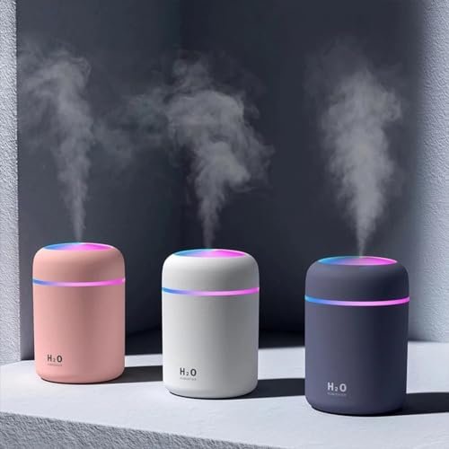 GRILL BUMP Portable Mini Humidifier, 300ml Small Cool Mist Humidifier with Colorful LED Night Light, USB Personal Desktop Humidifier for Car Office Home Travel, Auto Shut-Off, 2 Mist Modes (1pcs)