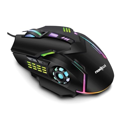 FRONTECH Wired Gaming Mouse, 6 Key RGB Backlit Effect| 7 LED Lighting| USB Plug & Play| 3600 DPI| for PC/Desktop/Mac/Laptop, 1-Year Warranty (MS-0050, Black)