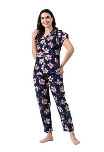 Ichaa Women;s Cotton Printed Night Wear Top and Bottom Night Suit Set