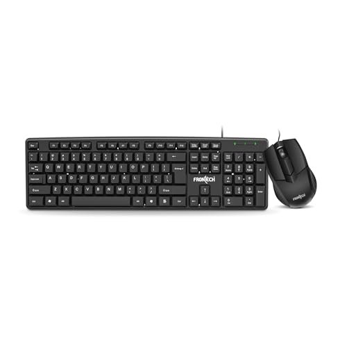 FRONTECH Wired Keyboard and Mouse Combo | Membrane Keys with Retractable Stands | USB Plug & Play | Ergonomic & Comfortable Design | 1 Year Warranty (1692, Black)