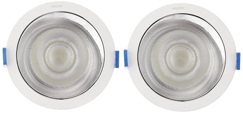 Philips 12 Watt Chrome Reflector LED Ceiling COB Round Spot Light with Focused Beam | Cut Out: 102mm | Cool Day Light, Pack of 2 (Deco Bright)