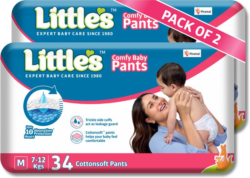 Little’s Comfy Baby Pants, Standard, Medium, 34 Count With 10 Hours Absorption Protection – M(68 Pieces)