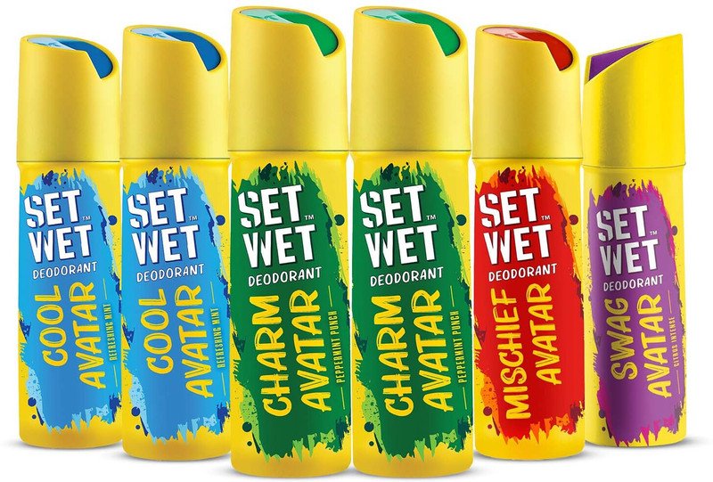 SET WET Cool, Charm, Swag & Mischief Avatar Deodorant & Body Spray Perfume, Pack of 6 Deodorant Spray  –  For Men(900 ml, Pack of 6)