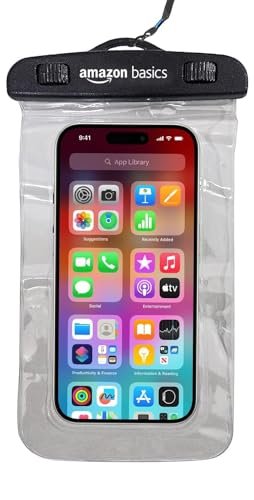 amazon basics Non-Toxic TPU and Plastic Dry Bag Case for iPhone Xs Max XR XS X 8 7 6S 6 Plus, Samsung Galaxy S9 S8 + Note 8 6 5 4, Pixel 3 2 XL, Mi, Moto (Transparent)