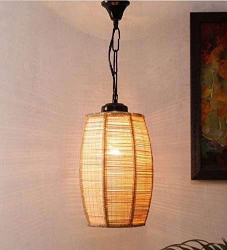 tu casa Hhia Bamboo Shade with Black Metal-Iron Base Hanging Lamps/Pendent Light | Modern Pendant Ceiling Lamp for Home, Café, Restaurant, Bar & Office Décor (Height-26 Inch/No Blub Included)