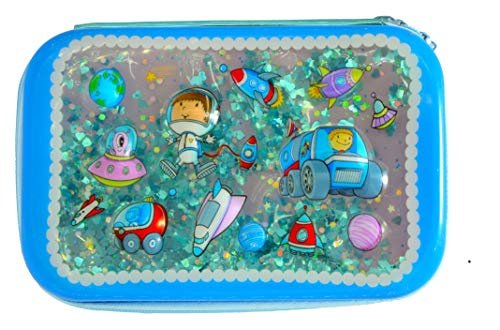 Crackles Stylish Embossed Space Themed Water Jelly Large Capacity Hardtop Pencil Case Organizer School Kids Pen Holder Pouch (Space Theme Random Colors)