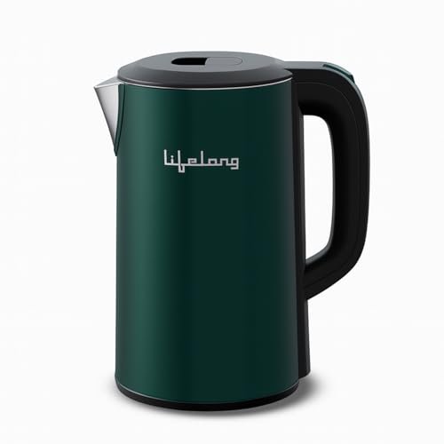 Lifelong Electric Kettle 1.6 Litre | 1350W Kettle with Double Wall & Cool Touch Body | Fast Water Boiling Kettle with Auto Shut Off | Stainless Steel with Overheat Protection (Green, LLEKP04)