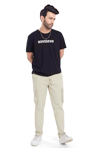 DIVISIVE Men’s Cotton Cargo Pants (DCR101_32_Ecru)