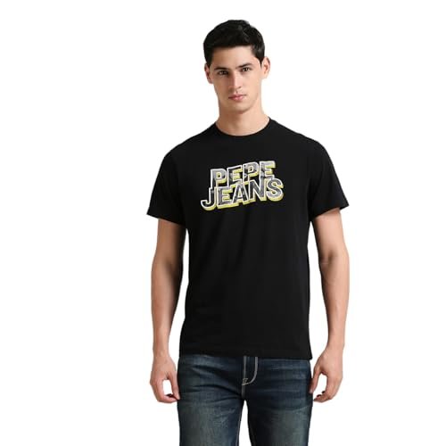 Pepe Jeans Black Graphic Print Short Sleeved T-Shirt