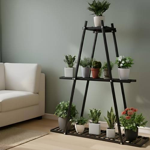 Pivalo 3-Tier Metal Flower Plant Pot Stand Heavy-Duty Elegant and Decorative Floor-Mounted Plant Holder Rust Free for Home Office Indoor & Outdoor Use (Pack of 1, Black)
