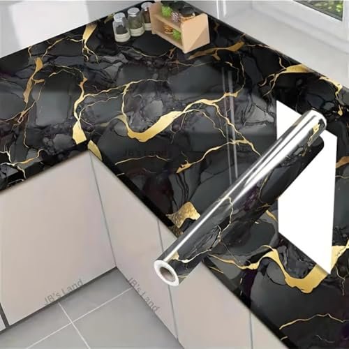 Premium Black & Gold Marble Peel-and-Stick Wallpaper | Anti-Scratch, Moisture-Proof, Washable, Easy DIY for Kitchen, Bathroom & Home Decor