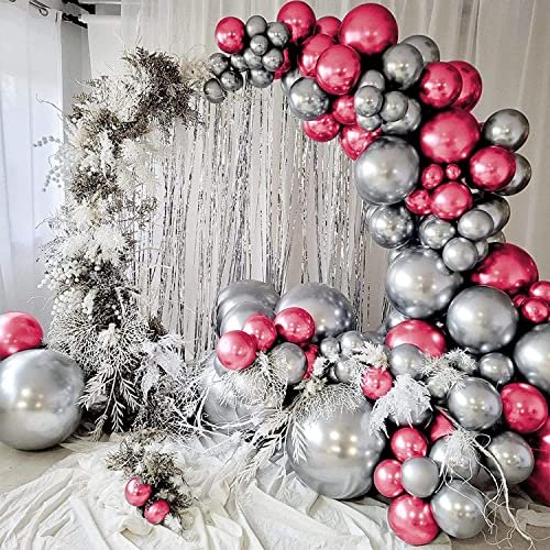 Just Party 25Pcs Silver & 25Pcs Red Metallic Chrome Balloons with Shiny Surface For Birthdays/Anniversary/Engagement/Baby Shower/bachelorette Party Decorations (Pack of 50)
