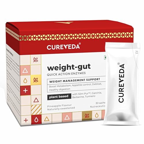 Cureveda Weight Gut – Natural Weight Management | Plant Based with Slim-Pur, Berberine, Garcinia & Turmeric | Weight Management Supplement For Women & Men | Supports Fat Burn For Weight Loss | 30 Sachets