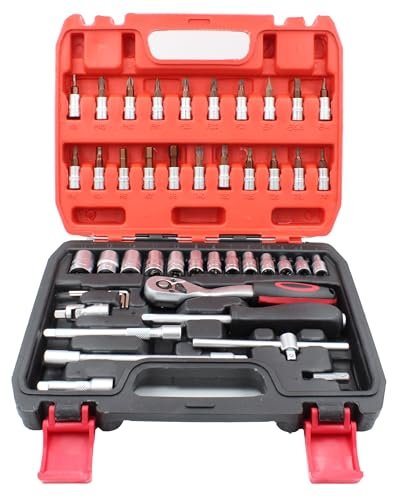 UniQual Superior 46pcs Socket Set Wrench Tool Kit 1/4″ | Automobile Tool Kit | Screwdriver Bit Set with Ratchet Handle for Bike & Car Reapirs, Household, etc.