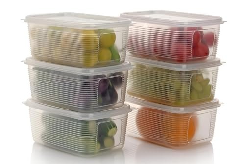 Homeor Plastic Fridge Storage Boxes Freezer & Refrigerator Organizer Containers Kitchen Storage Container Set Kitchen Accessories Items for Home Food Storage Box Stackable Organizer, 1800 ML Set of 6