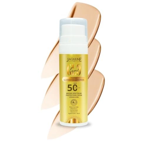 Jaquline USA Lumi Glo Tinted Illuminating Sunscreen SPF-50 & PA++++ | Dermatologically Tested | Benzophenone Free | 30ml