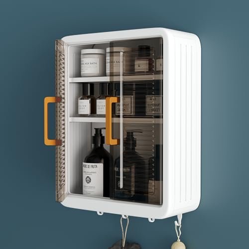 GLOXY Bathroom Cabinet with 2 Doors – Wall Mounted Storage Cabinet for Bathroom Essentials, Skincare & Makeup | Bathroom Shelf & Organizer Cabinet for Home, 3 Layer (White, 32 x 40.5 x 13cm)