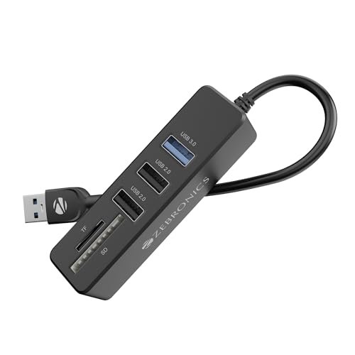 ZEBRONICS 250HB Multiport HUB, 3 USB Ports, USB 3.0, SD Card Slot, mSD Card Slot, Transfer Speeds Upto 5 Gbps, Lightweight Design, Multi OS Compatible, Plug and Play