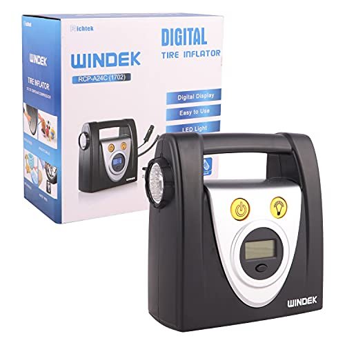 Windek 1702 Tyre Inflator Portable & Easy to Operate Air Pump with Digital Display & LED Light (Black)