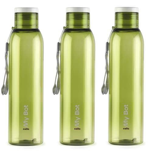 CELLO My Bot PET Bottle | 100% food grade | Leak proof and Break proof | Perfect for staying hydrated at the school,college, work, gym and outdoor adventures Water Bottle | 1000ml X 3 | Green