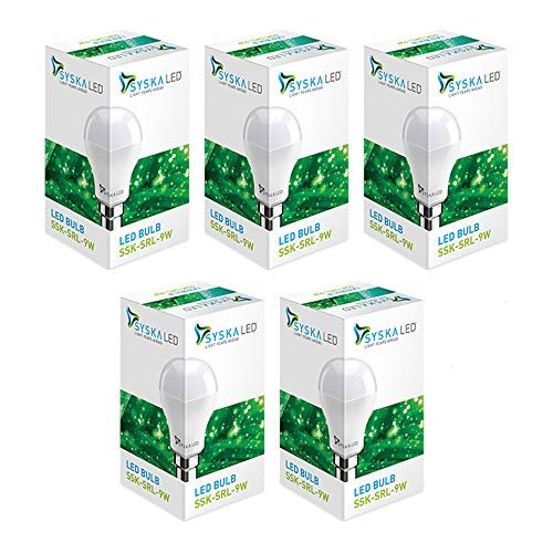 Syska SRL-9W Base B22 9 Wattage LED Bulb (Pack of 5, Cool White)