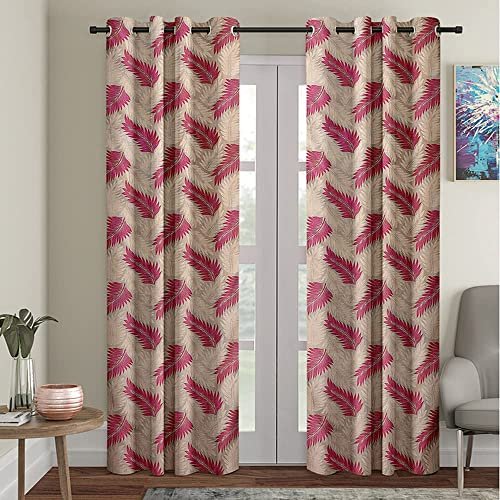 Cortina Leaf Light-Filtering Polyester Curtains 5 feet Long Set of 2 for Window [ Opacity: 50-60%, Color: Pink, Printed Curtain -130 GSM ]