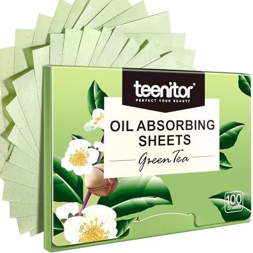 Teenitor Oil Blotting Sheets, 100 Green Tea Absorbing Tissues, Large 10cmx7cm Blotters