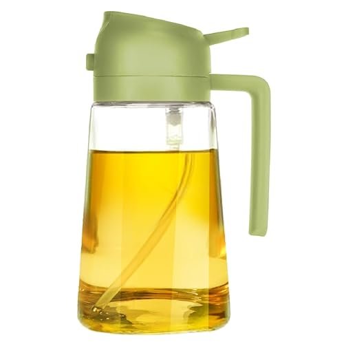 TrendPlain 16oz/470ml Olive Oil Sprayer for Cooking – 2 in 1 Olive Oil Dispenser for Kitchen Gadgets, Air Fryer, Salad, and BBQ – Green, Glass