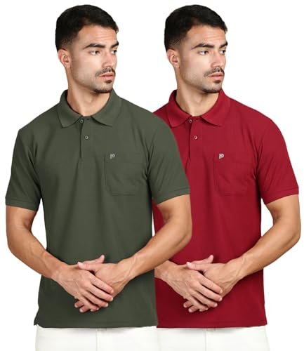 LUX PARKER Men’s Solid Regular Fit T-Shirt 1102_MRN_OLV_S_2PC