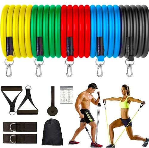 Fitness Mantra® Resistance Bands Set for Exercise, Stretching and Workout Toning Tube Kit with Foam Handles, Door Anchor, Ankle Strap and Carry Bag