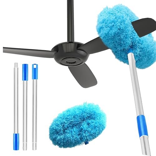 Maxoshine Fan Cleaner Brush with Long Rod Flexible Fan Cleaning Mop Microfiber Dust Cleaner Foldable Duster Microfiber Duster for Cleaning of Home, Kitchen, Car (Light Blue)